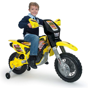 Kids Injusa Yellow Ride On Motocross 12v Motorbike & Stabalizers