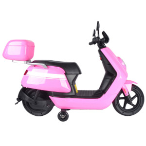 Girls Pink 12V Sit on Moped Motorbike with Storage Box