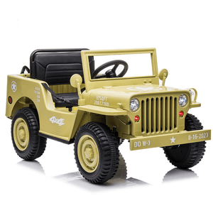 Kids Retro 12v Khaki  Military Style Ride-on Truck with 4WD
