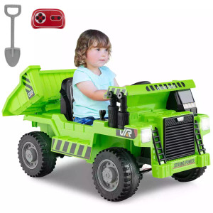 Child's 12V Green Sit On USA Dump Truck Rear Tipper & Remote