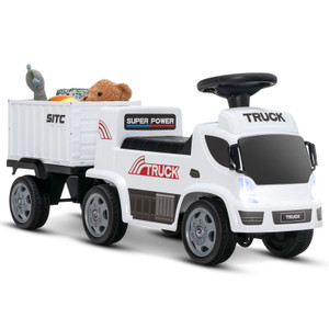 White Kiddies Push Power Truck with Trailer, Lights & Sounds