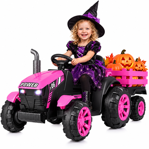 Girls Pink 24v Power Kids Sit on Tractor & Detachable Trailer
