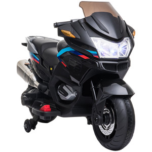 Kiddies 12V Sit-on Black Electric Motorbike with Stablizers Age 3-5