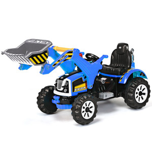 Kids 12v Battery Ride On Blue Tractor Loader Bucket