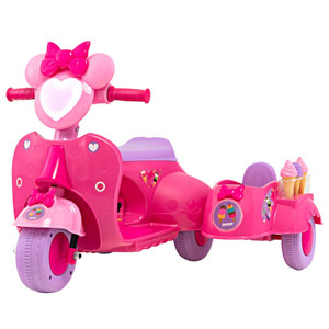 12v Pink Ice Cream Style Kids Electric Trike & Removeable Sidecar