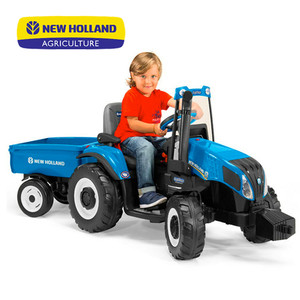 Blue New Holland T8 12v ride on Electric Tractor & Trailer