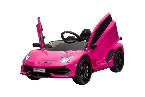 Official 12V Girls Pink Lamborghini SVJ Leather Seat Ride in Car