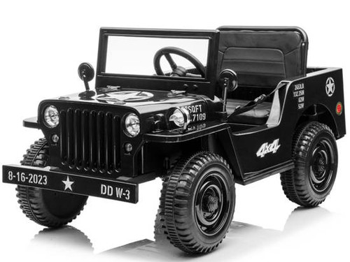 Old School Kids 12v Black Military Ride-on Truck with 4WD