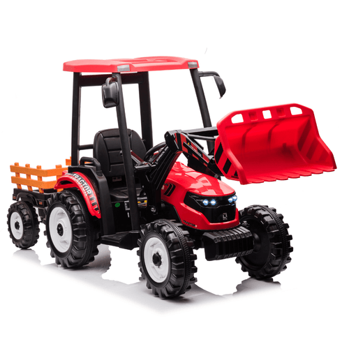 Red Child's Powerful 24v Sit-on Tractor Loader & Trailer