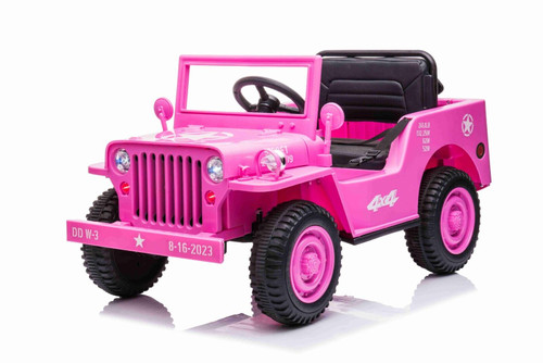 Pink Hotchkiss Retro Style Girls 12v Army Ride-on Truck with 4WD