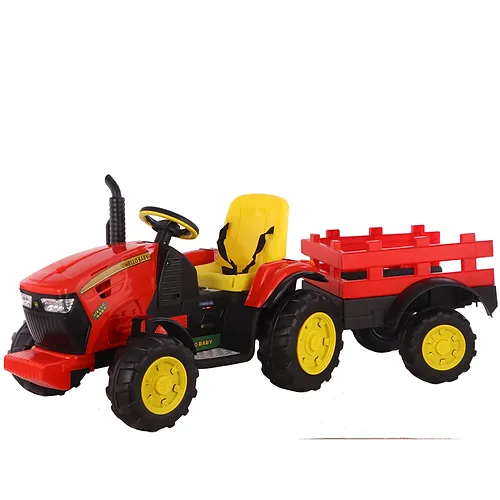 12v Large Kids Red Sit on Battery Operated Tractor & Trailer