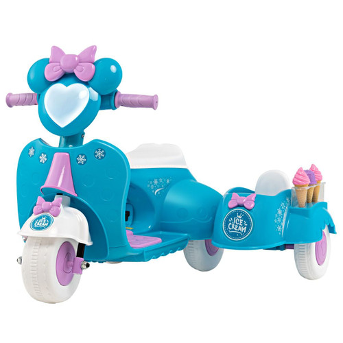 12v Blue Ice Cream Style Kids Electric Trike & Removeable Sidecar
