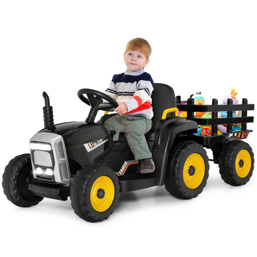 12v Kids Black Sit on Battery Operated Tractor & Trailer & Remote