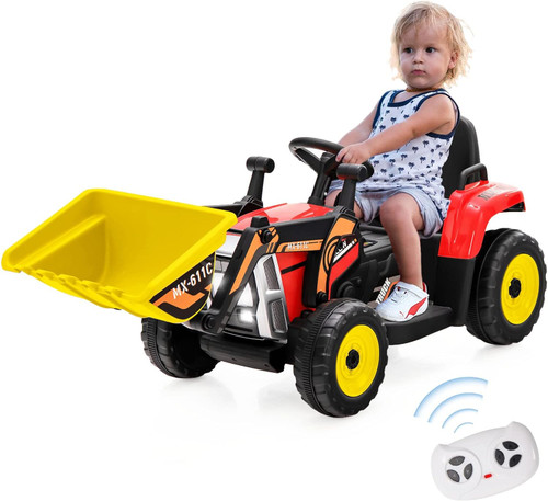 Kids Role Play Red 12v Electric Ride On Digger With Front Scoop