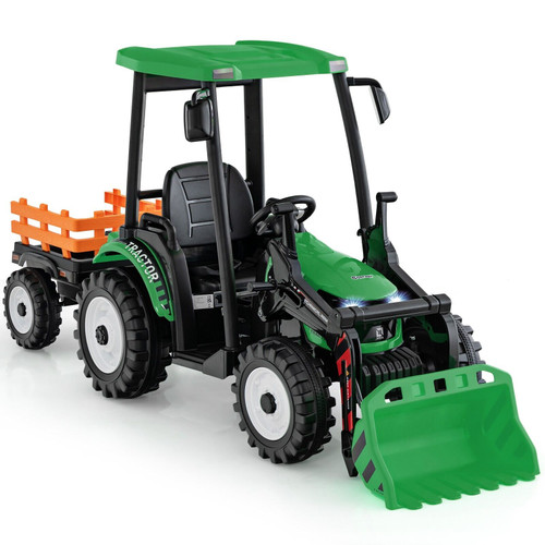 Kids Large Green 12v Sit-on Tractor with Loader & Free Trailer