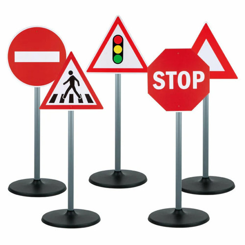 5 Piece Kids Pretend Play Stand Up Road Traffic Sign Bundle Set