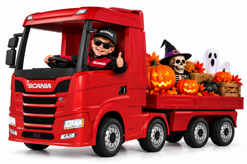 Kids 24v Licensed Red 4WD Scania Ride On Lorry & Free Trailer