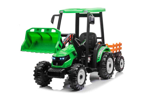 Kids Green Large 24v Battery Sit-on Tractor with Loader & Trailer
