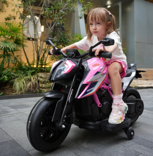 Girls Pink 12V Official KTM Ride on Motorbike with Stabilizers - Kids ...