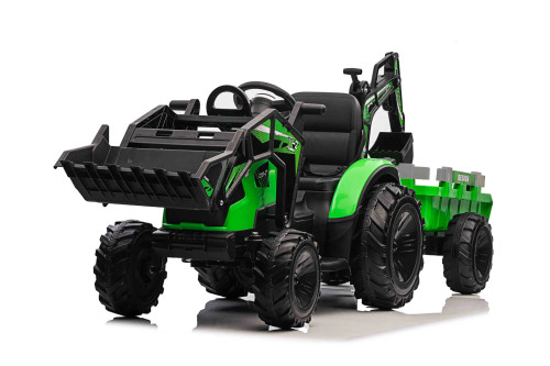 Green 24v Kids Multi-Function Tractor, Digger, Loader & Excavator