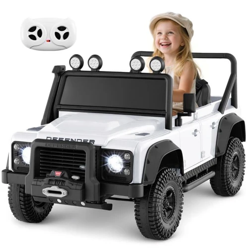 Kids Official White Land Rover Defender 12v Ride on Car & Remote