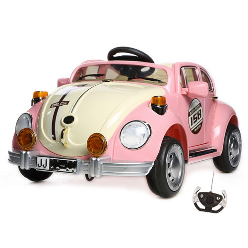 12v VW Beetle Style Pink Retro Ride On Kids Car