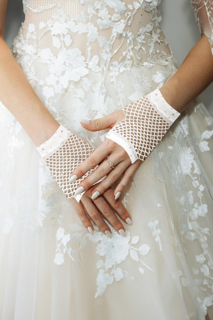 Embellished Fishnet Fingerless Wedding Gloves