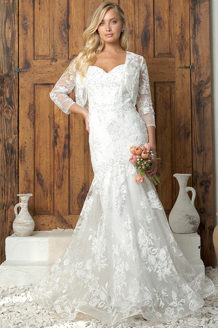 LACE FIT AND FLARE WEDDING GOWN WITH BOLERO