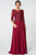 Embroidered Bodice 3/4 Mesh Sleeve Chiffon Long Dress.