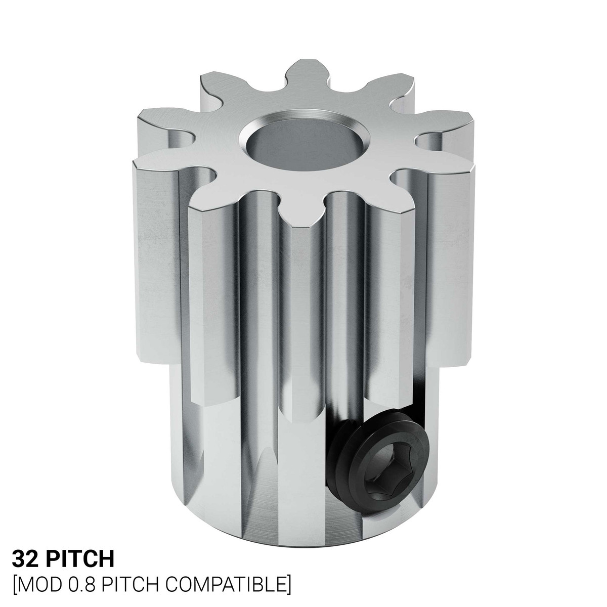 10T, 0.125" (1/8) Bore 32P Shaft Mount Pinion Gear (Steel)