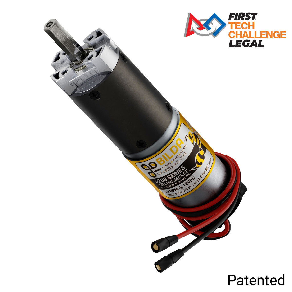 5203 Series Yellow Jacket Planetary Gear Motor (188:1 Ratio, 24mm Length 8mm REX®  Shaft, 30 RPM, 3.3 - 5V Encoder)