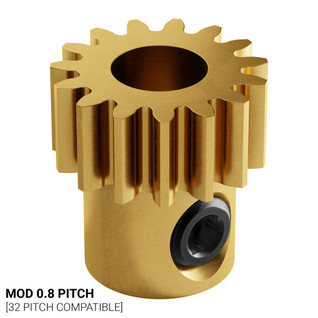 2304-0006-0015 - 2304 Series Brass, MOD 0.8, Round Bore, Set Screw Pinion Gear (6mm Bore, 15 Tooth) 2304-0006-0015 - 2304 Series Brass, MOD 0.8, Round Bore, Set Screw Pinion Gear (6mm Bore, 15 Tooth)