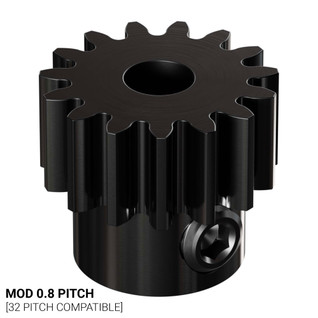 2303 Series Steel, MOD 0.8 Pinion Gear (4mm Round Bore, 15 Tooth) 2303 Series Steel, MOD 0.8 Pinion Gear (4mm Round Bore, 15 Tooth)