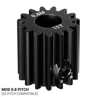 2303 Series Steel, MOD 0.8 Pinion Gear (6mm D-Bore, 15 Tooth) 2303 Series Steel, MOD 0.8 Pinion Gear (6mm D-Bore, 15 Tooth)