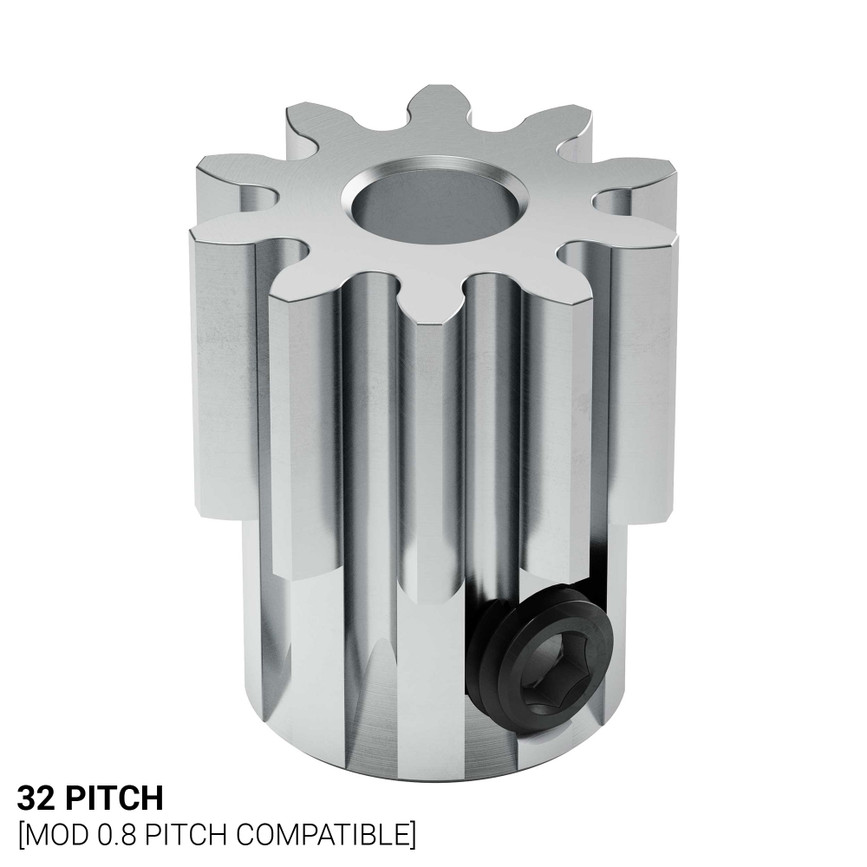10T, 0.125" (1/8) Bore 32P Shaft Mount Pinion Gear (Steel)