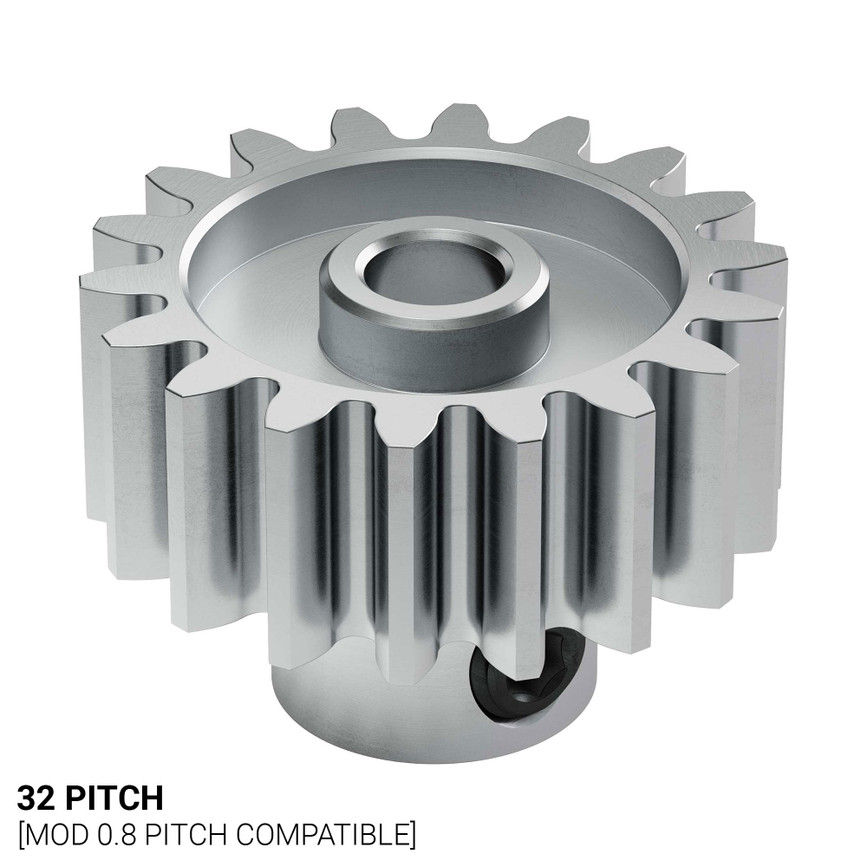 18T, 0.125" (1/8) Bore 32P Shaft Mount Pinion Gear (Steel)