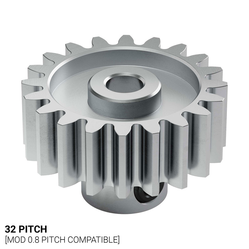 20T, 0.125" (1/8) Bore 32P Shaft Mount Pinion Gear (Steel)