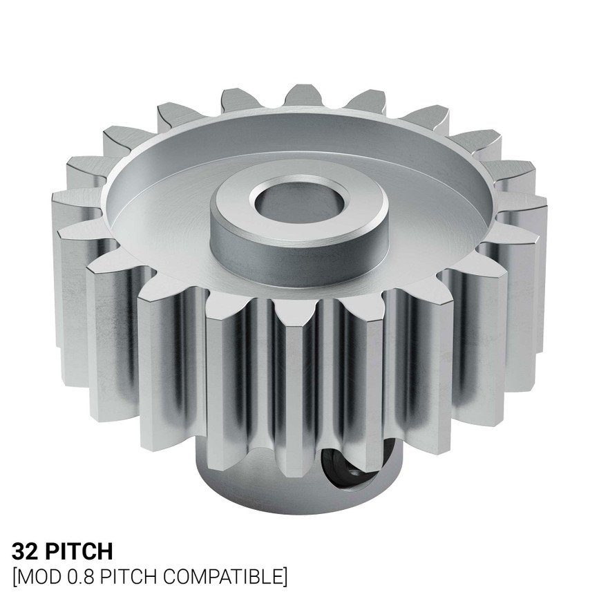 21T, 0.125" (1/8) Bore 32P Shaft Mount Pinion Gear (Steel)