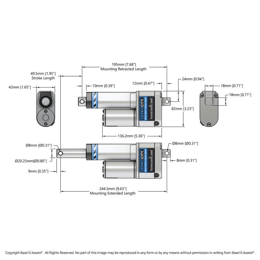 Heavy-Duty Linear Servo (Position Control, 12-24V, 33lb Thrust, 1.7"/sec, 2" Stroke)