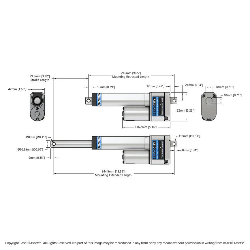 Heavy-Duty Linear Servo (Position Control, 12-24V, 33lb Thrust, 1.7"/sec, 4" Stroke)