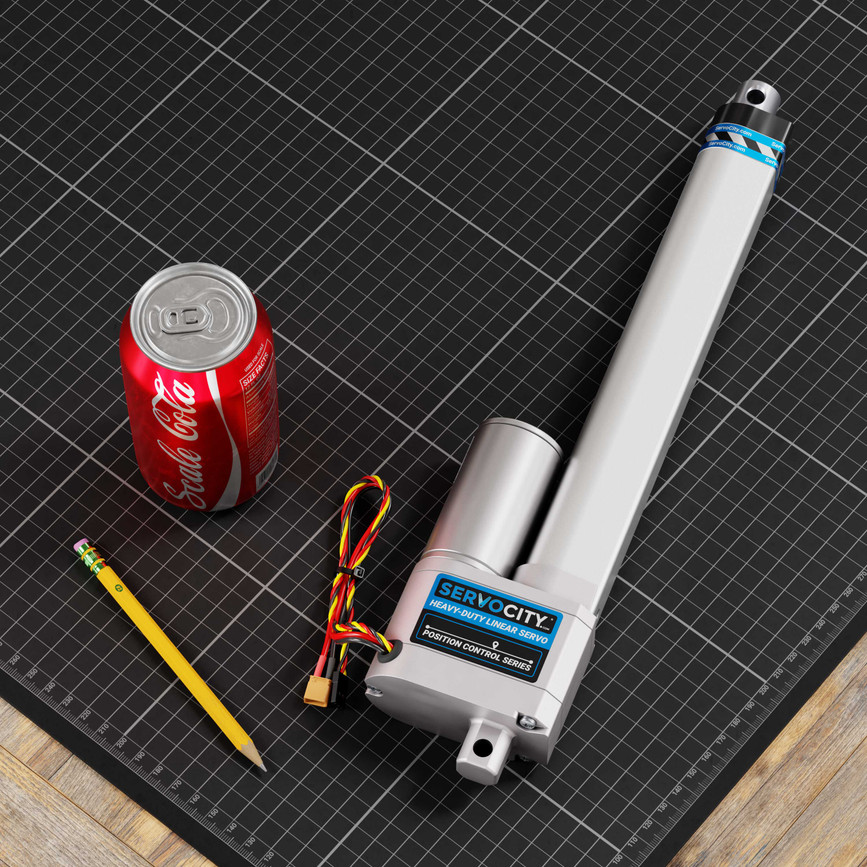 Heavy-Duty Linear Servo (Position Control, 12-24V, 33lb Thrust, 1.7"/sec, 8" Stroke)