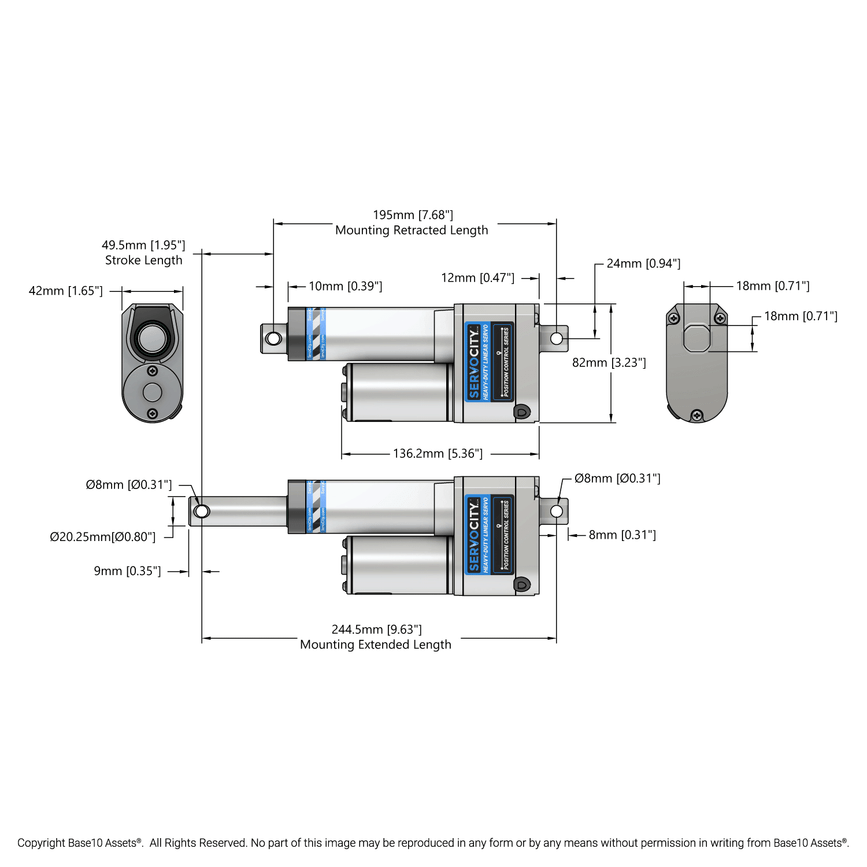 Heavy-Duty Linear Servo (Position Control, 12-24V, 112lb Thrust, 0.6"/sec, 2" Stroke)