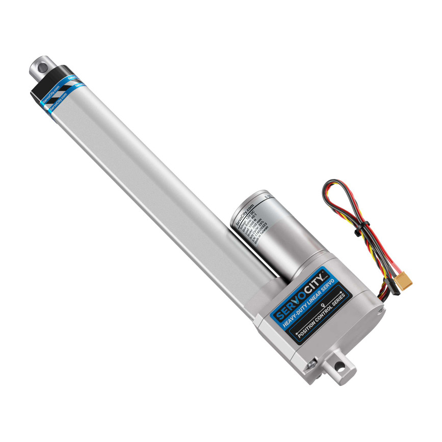 Heavy-Duty Linear Servo (Position Control, 12-24V, 225lb Thrust, 0.3"/sec, 8" Stroke)