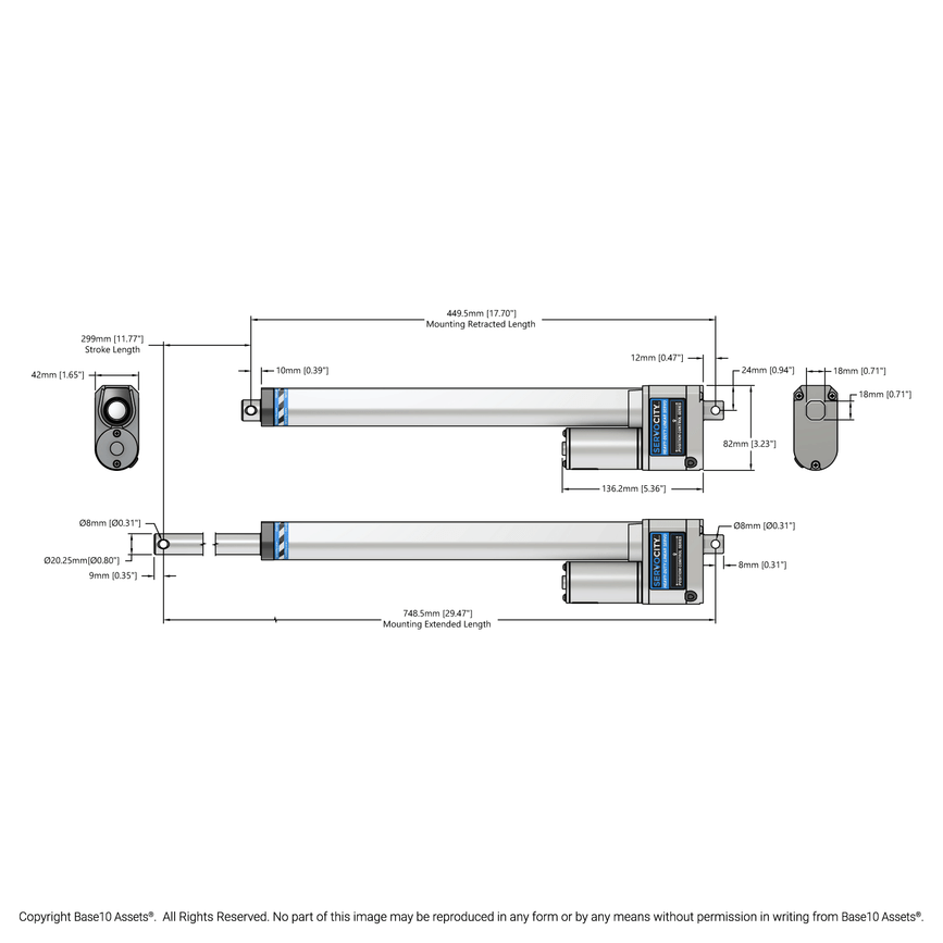 Heavy-Duty Linear Servo (Position Control, 12-24V, 225lb Thrust, 0.3"/sec, 12" Stroke)