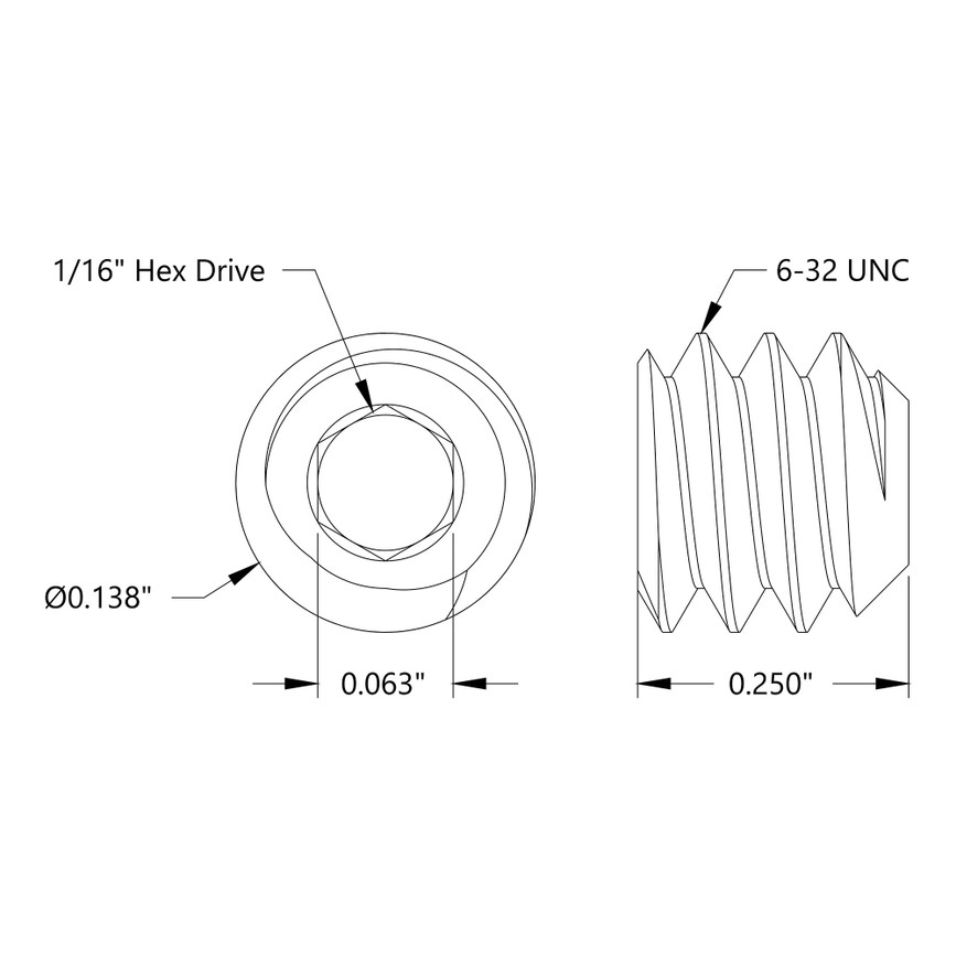 6-32 Stainless Steel Cup-Point Set-Screw (0.250" Length) - 6 Pack