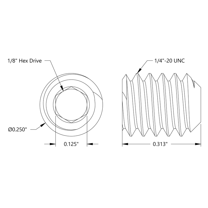 1/4"-20 Stainless Steel Cup-Point Set-Screw (0.3125" Length) - 6 Pack