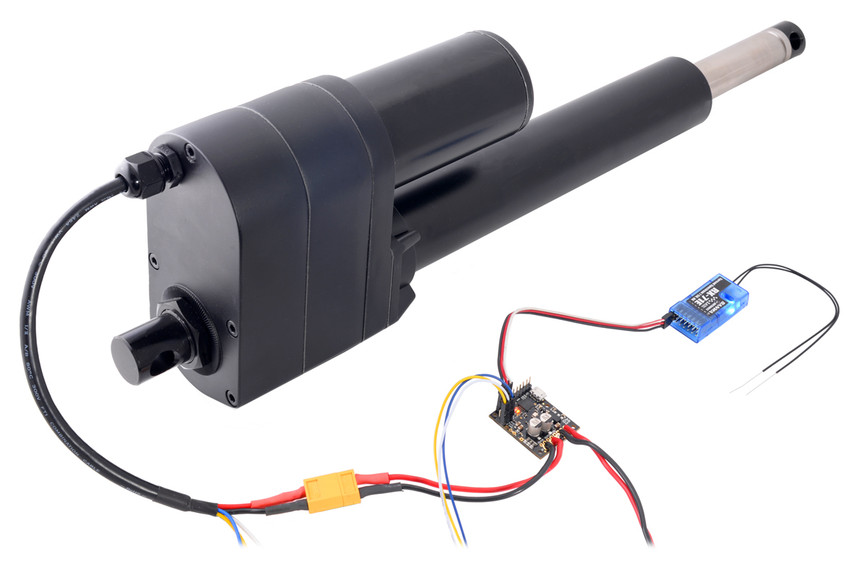 Pololu Jrk G2 18v19 USB Motor Controller with Feedback controlling an industrial-duty linear actuator with an RC receiver