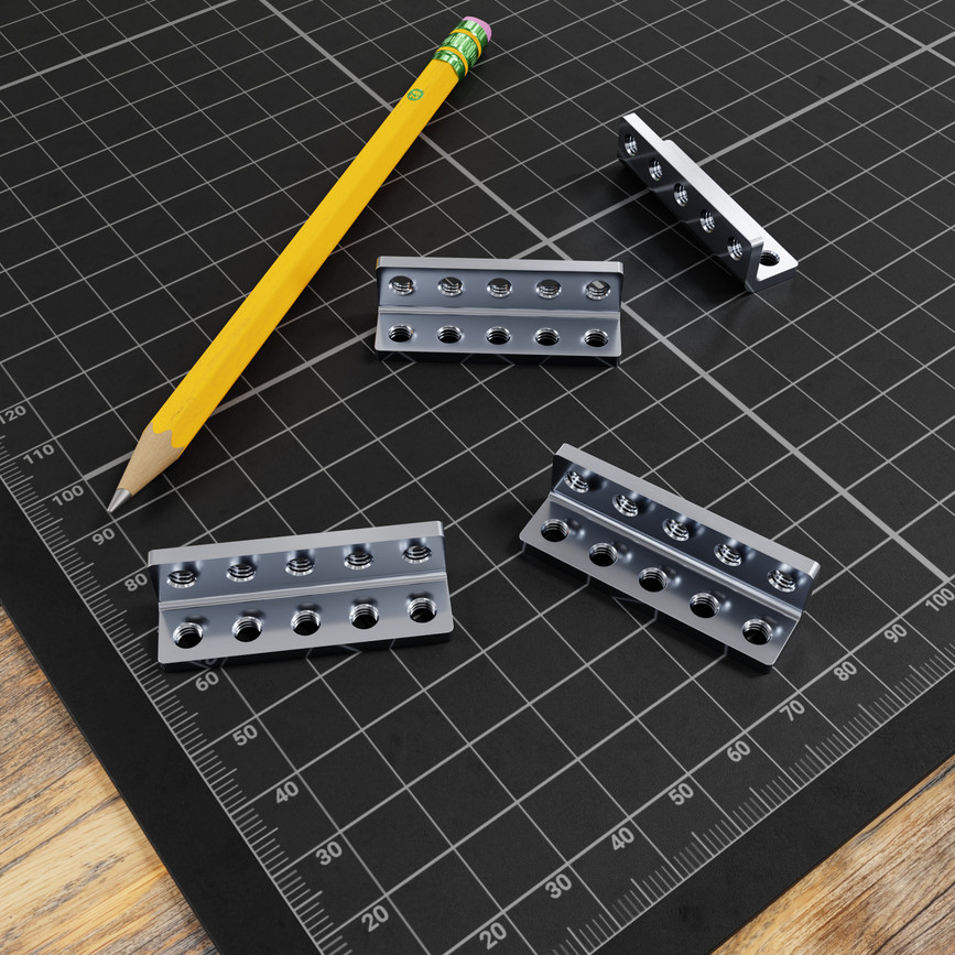 Threaded Steel L-Bracket (5 Hole) - 4 Pack