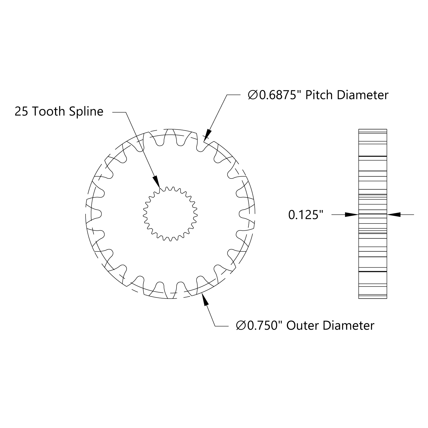 32P, 22 Tooth, 25T 3F Spline Servo Mount Gear (Acetyl