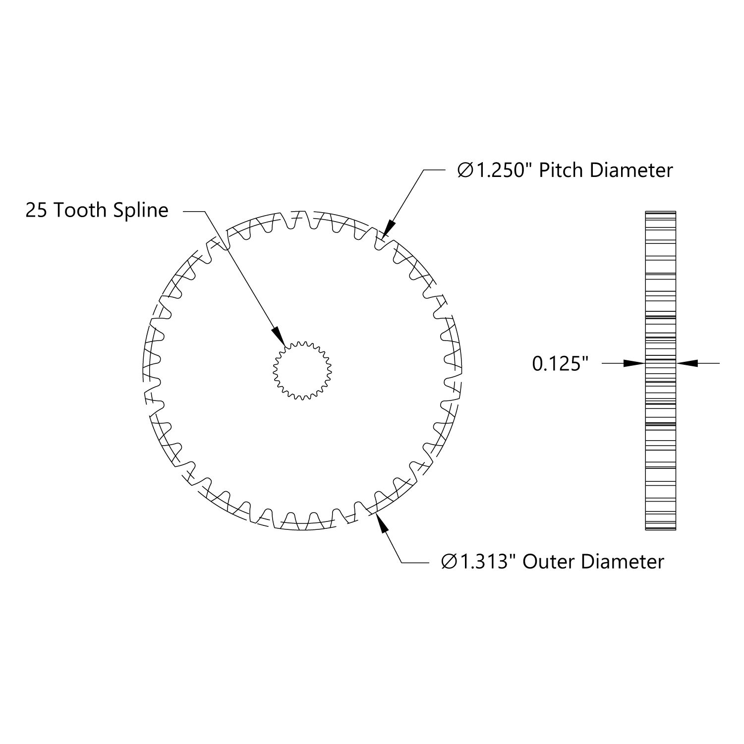 32P, 40 Tooth, 25T 3F Spline Servo Mount Gear (Acetyl